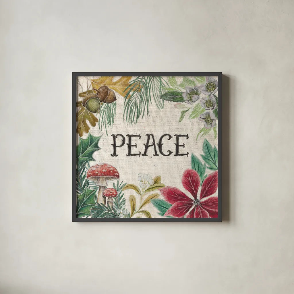 Christmas Chalk II Light by Mary Urban. Shown in a sleek black glass frame for a contemporary gallery look. Available as an archival giclee rolled canvas, fine art paper, or poster print. SKU 73429a.