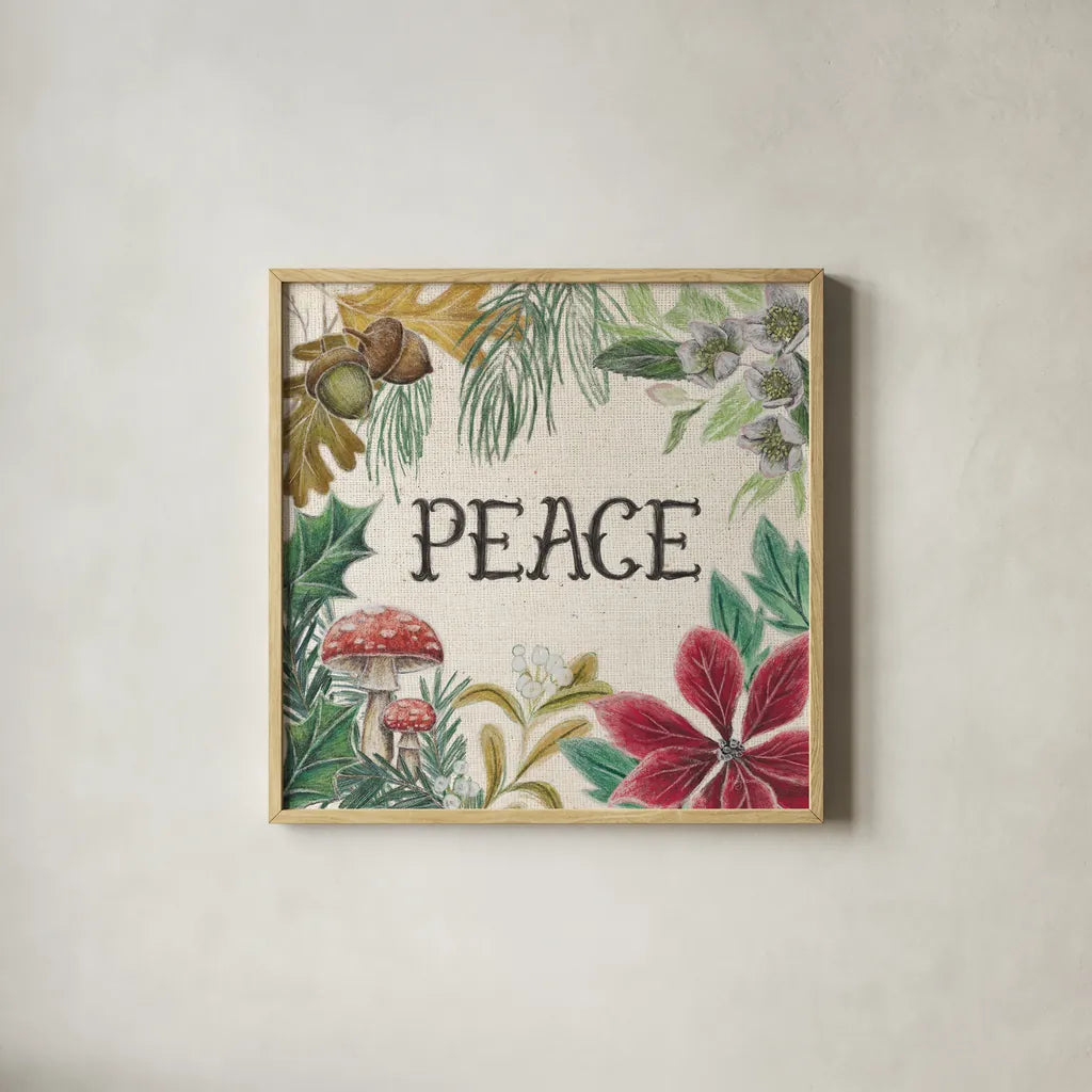 Christmas Chalk II Light by Mary Urban. Shown in a natural wood glass frame for a timeless modern aesthetic. Available as an archival giclee rolled canvas, fine art paper, or poster print. SKU 73429a.