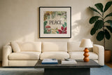 Christmas Chalk II Light by Mary Urban. Displayed in a glass frame with matte in a clean modern living room. Available as an archival giclee rolled canvas, fine art paper, or poster print. SKU 73429a.