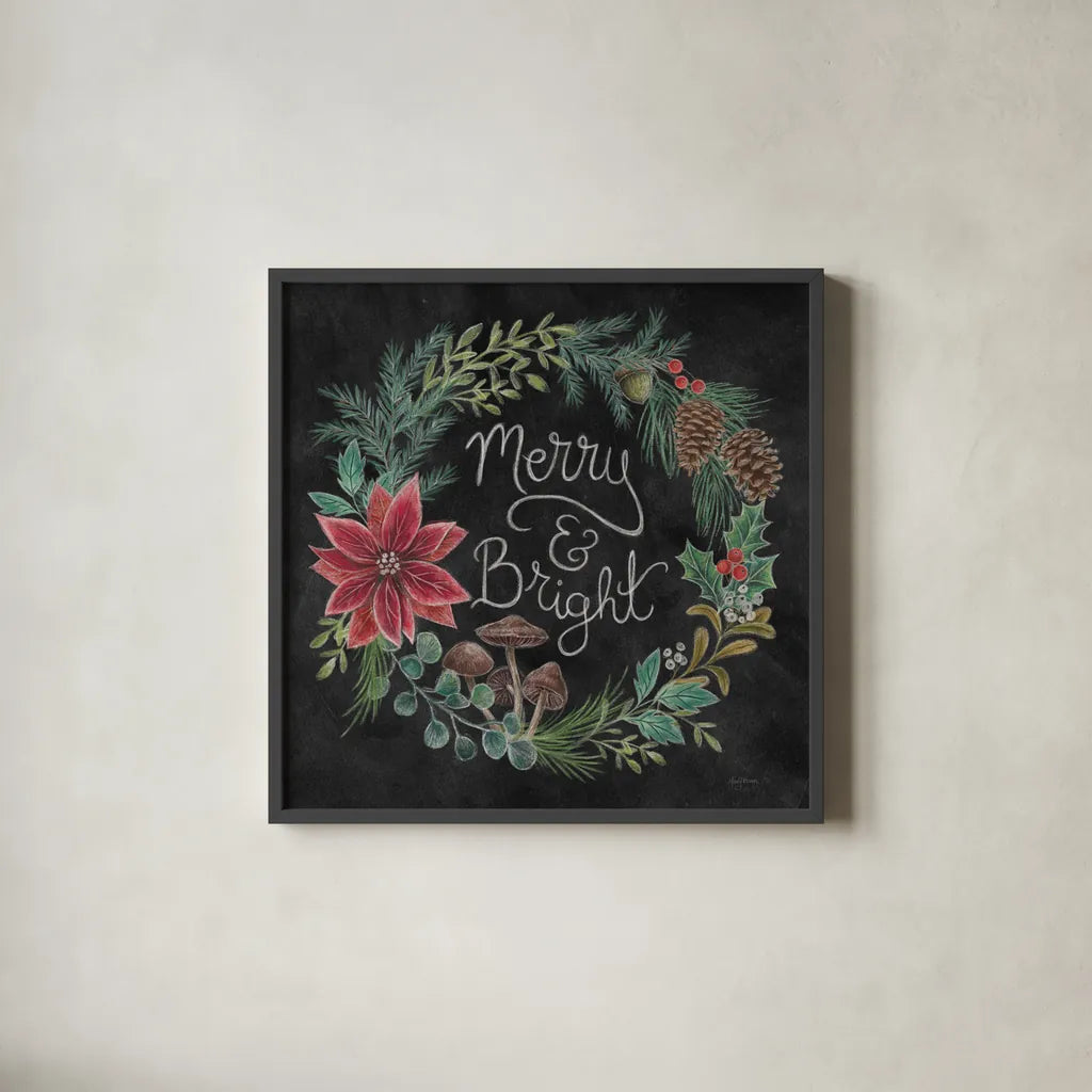 Christmas Chalk III by Mary Urban. Shown in a sleek black glass frame for a contemporary gallery look. Available as an archival giclee rolled canvas, fine art paper, or poster print. SKU 71847a.