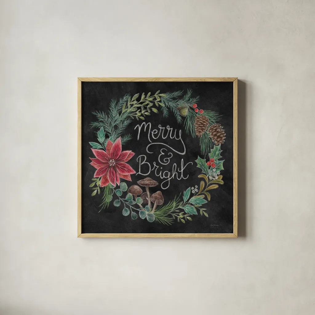 Christmas Chalk III by Mary Urban. Shown in a natural wood glass frame for a timeless modern aesthetic. Available as an archival giclee rolled canvas, fine art paper, or poster print. SKU 71847a.