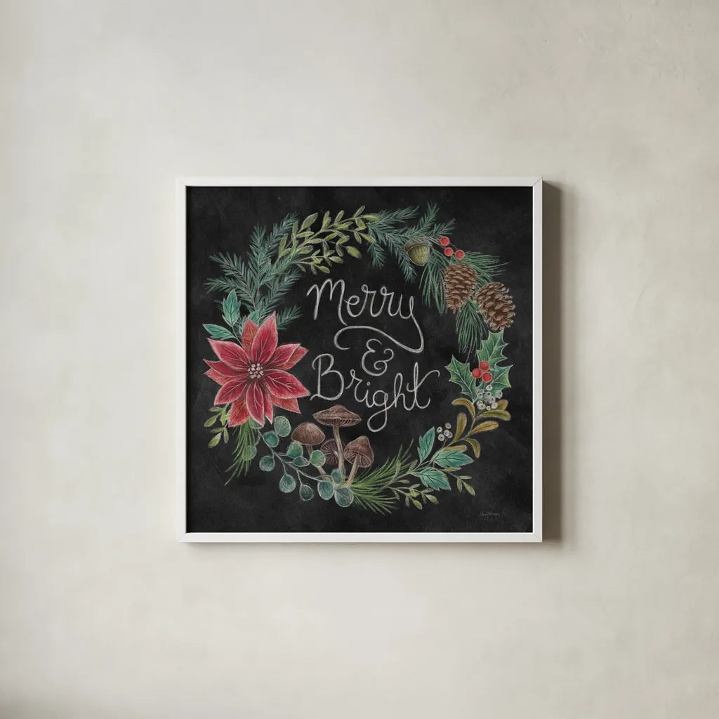 Christmas Chalk III by Mary Urban. Shown in a crisp white glass frame for a clean and minimalist style. Available as an archival giclee rolled canvas, fine art paper, or poster print. SKU 71847a.