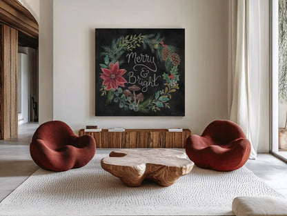 Christmas Chalk III by Mary Urban. Shown as extra-large giant wall art in a modern living room. Available as an archival giclee rolled canvas, fine art paper, or poster print. SKU 71847a.