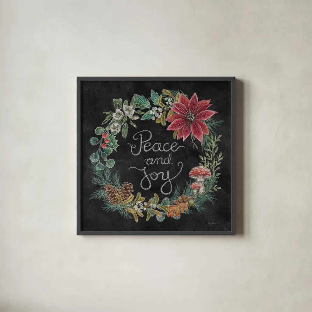 Christmas Chalk IV by Mary Urban. Shown in a sleek black glass frame for a contemporary gallery look. Available as an archival giclee rolled canvas, fine art paper, or poster print. SKU 71848a.