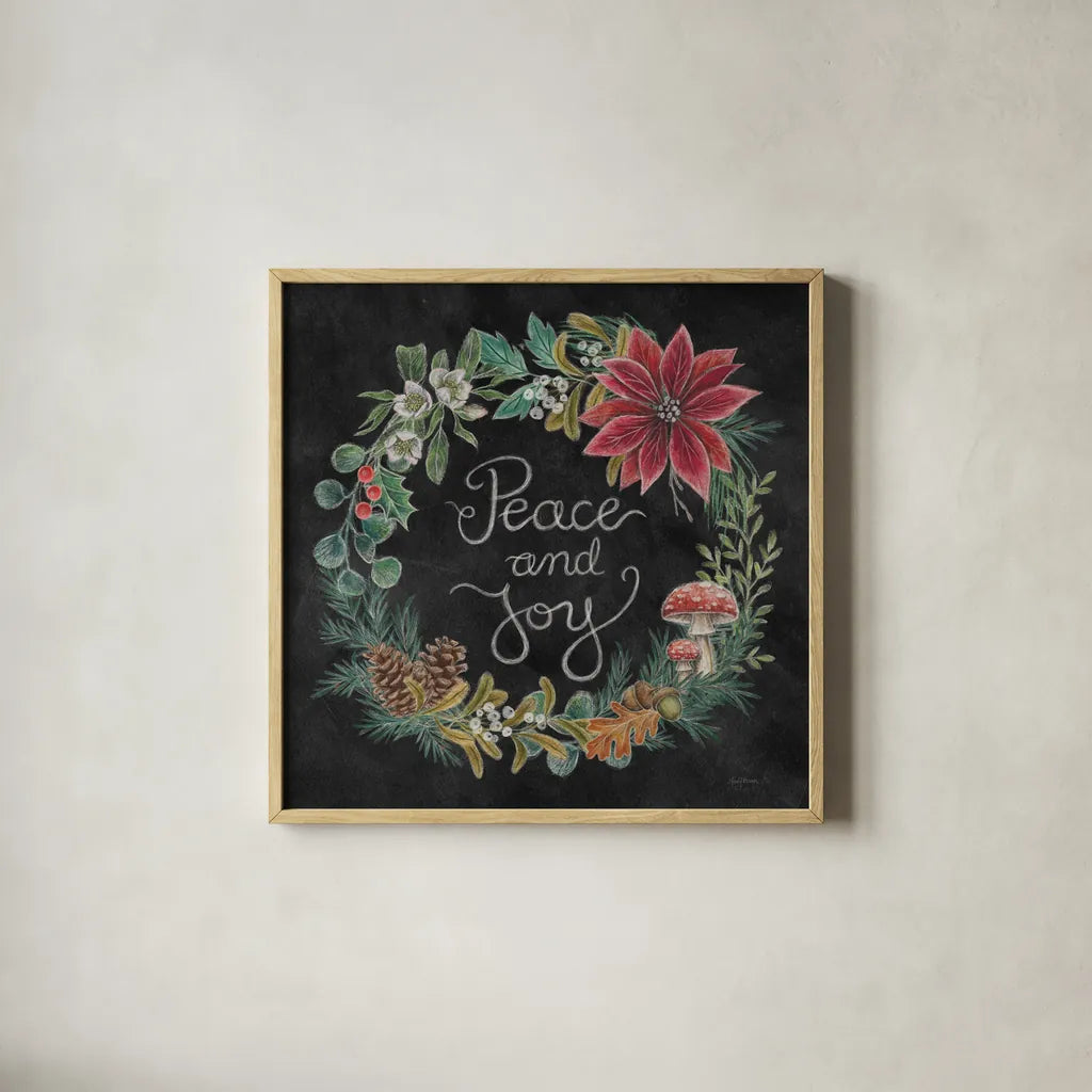 Christmas Chalk IV by Mary Urban. Shown in a natural wood glass frame for a timeless modern aesthetic. Available as an archival giclee rolled canvas, fine art paper, or poster print. SKU 71848a.