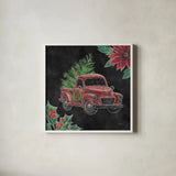 Christmas Chalk Truck IV by Mary Urban. Shown in a crisp white glass frame for a clean and minimalist style. Available as an archival giclee rolled canvas, fine art paper, or poster print. SKU 84080a.