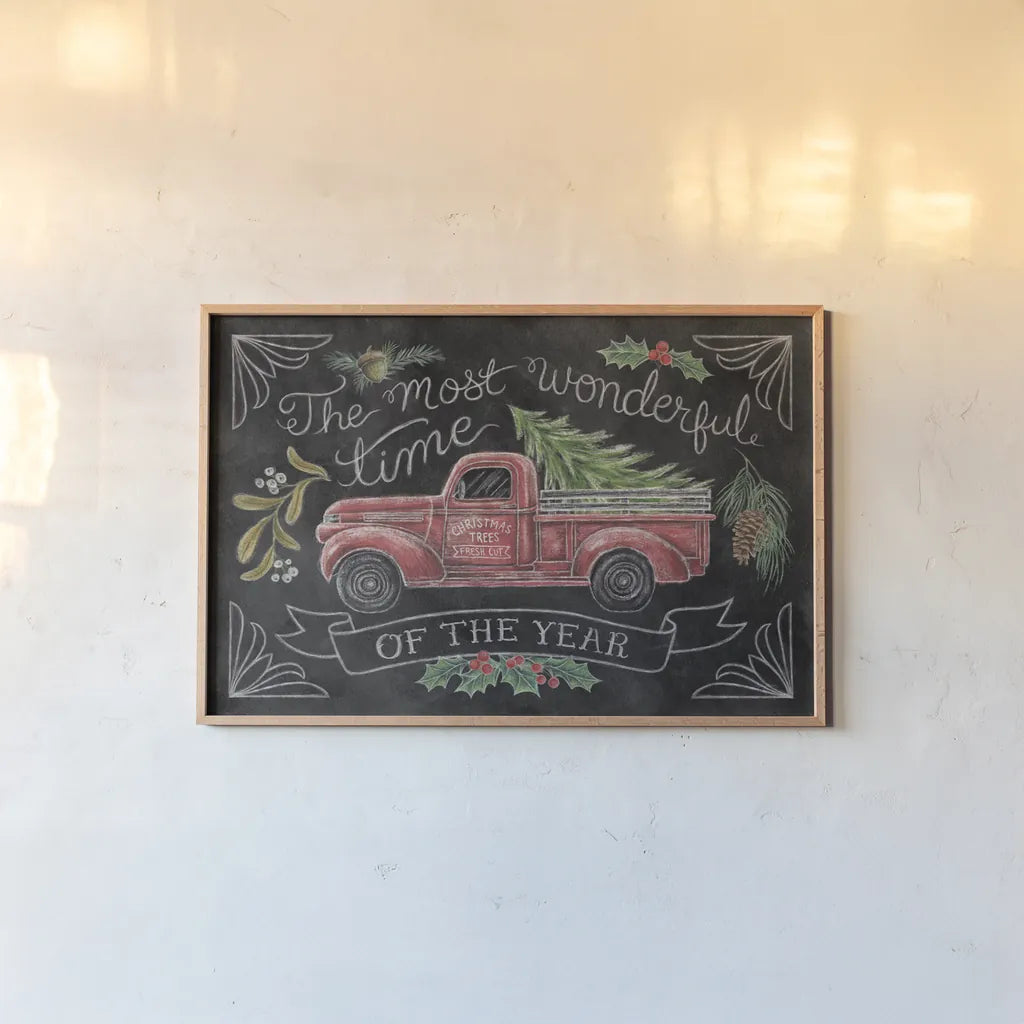 Christmas Chalk V by Mary Urban. shown as a paper print in a natural frame. Available as a archival giclee rolled canvas, fine art paper, or poster print. SKU 71849i.
