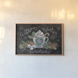 Christmas Chalk VIII by Mary Urban. shown as a paper print in a natural frame. Available as a archival giclee rolled canvas, fine art paper, or poster print. SKU 71852i.