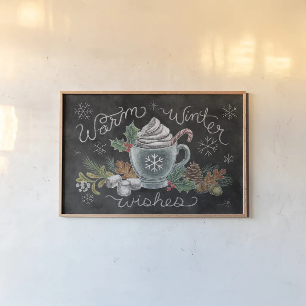 Christmas Chalk VIII by Mary Urban. shown as a paper print in a natural frame. Available as a archival giclee rolled canvas, fine art paper, or poster print. SKU 71852i.