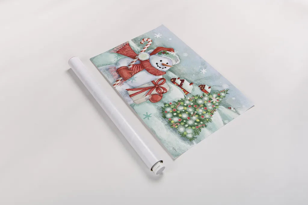 Classic Snowmen I by Mary Urban. shown as a rolled paper print. Available as archival giclee rolled canvas, fine art paper, or poster print. SKU 47162i.