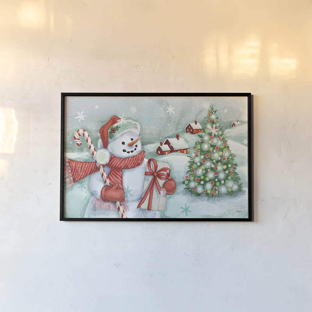 Classic Snowmen I by Mary Urban. shown as a paper print in a black flame. Available as a archival giclee rolled canvas, fine art paper, or poster print. SKU 47162i.