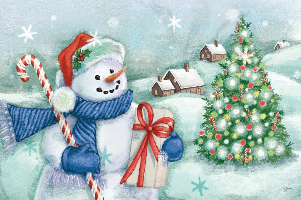 Classic Snowmen I Blue by Mary Urban. SKU 57863i. Archival Giclee Fine art print for wall decor.