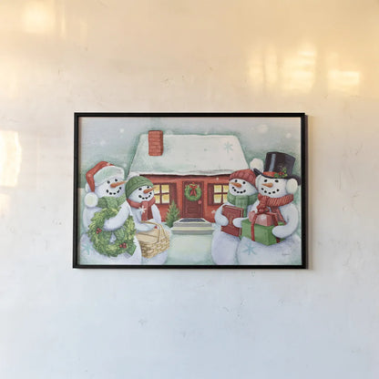 Classic Snowmen III by Mary Urban. shown as a paper print in a black flame. Available as a archival giclee rolled canvas, fine art paper, or poster print. SKU 47164i.