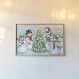 Classic Snowmen IV by Mary Urban. shown as a paper print in a natural frame. Available as a archival giclee rolled canvas, fine art paper, or poster print. SKU 47165i.