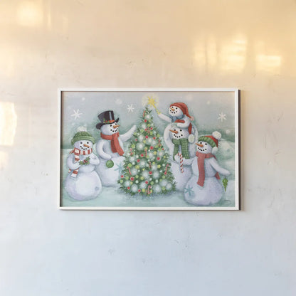 Classic Snowmen IV by Mary Urban. shown as a paper print in a white frame. Available as a archival giclee rolled canvas, fine art paper, or poster print. SKU 47165i.