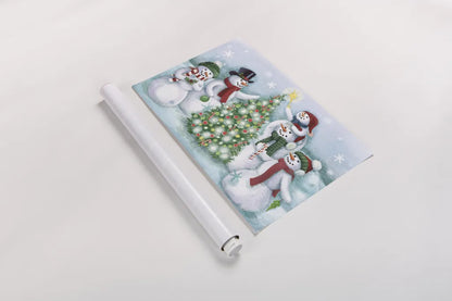 Classic Snowmen IV Dark by Mary Urban. shown as a rolled paper print. Available as archival giclee rolled canvas, fine art paper, or poster print. SKU 47929i.