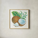 Coconut Palm II by Mary Urban. Shown in a natural wood glass frame for a timeless modern aesthetic. Available as an archival giclee rolled canvas, fine art paper, or poster print. SKU 31637a.
