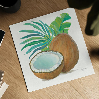 Coconut Palm III by Mary Urban. Shown as a detailed flat fine art print, highlighting archival giclee quality. Available as an archival giclee rolled canvas, fine art paper, or poster print. SKU 31638a.
