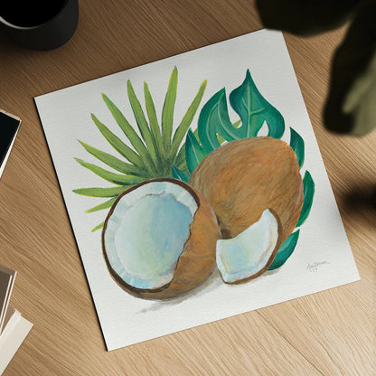 Coconut Palm V by Mary Urban. Shown as a detailed flat fine art print, highlighting archival giclee quality. Available as an archival giclee rolled canvas, fine art paper, or poster print. SKU 31640a.