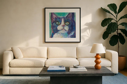 Cookie Bean Crop by Mary Urban. Displayed in a glass frame with matte in a clean modern living room. Available as an archival giclee rolled canvas, fine art paper, or poster print. SKU 27189a.