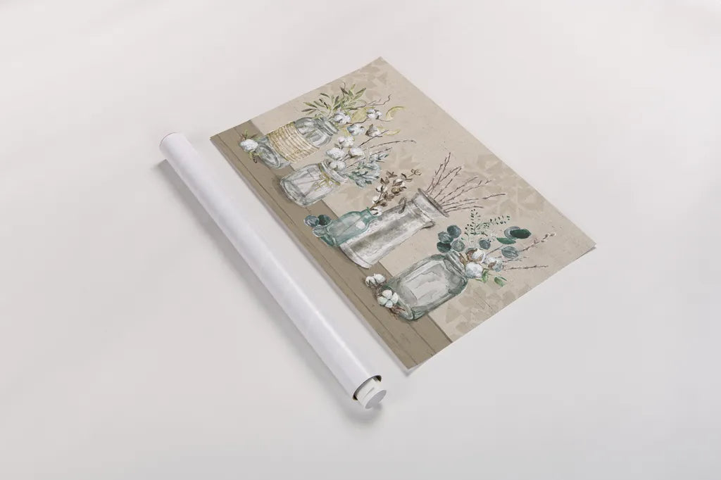 Cotton Bouquet I by Mary Urban. shown as a rolled paper print. Available as archival giclee rolled canvas, fine art paper, or poster print. SKU 62164i.