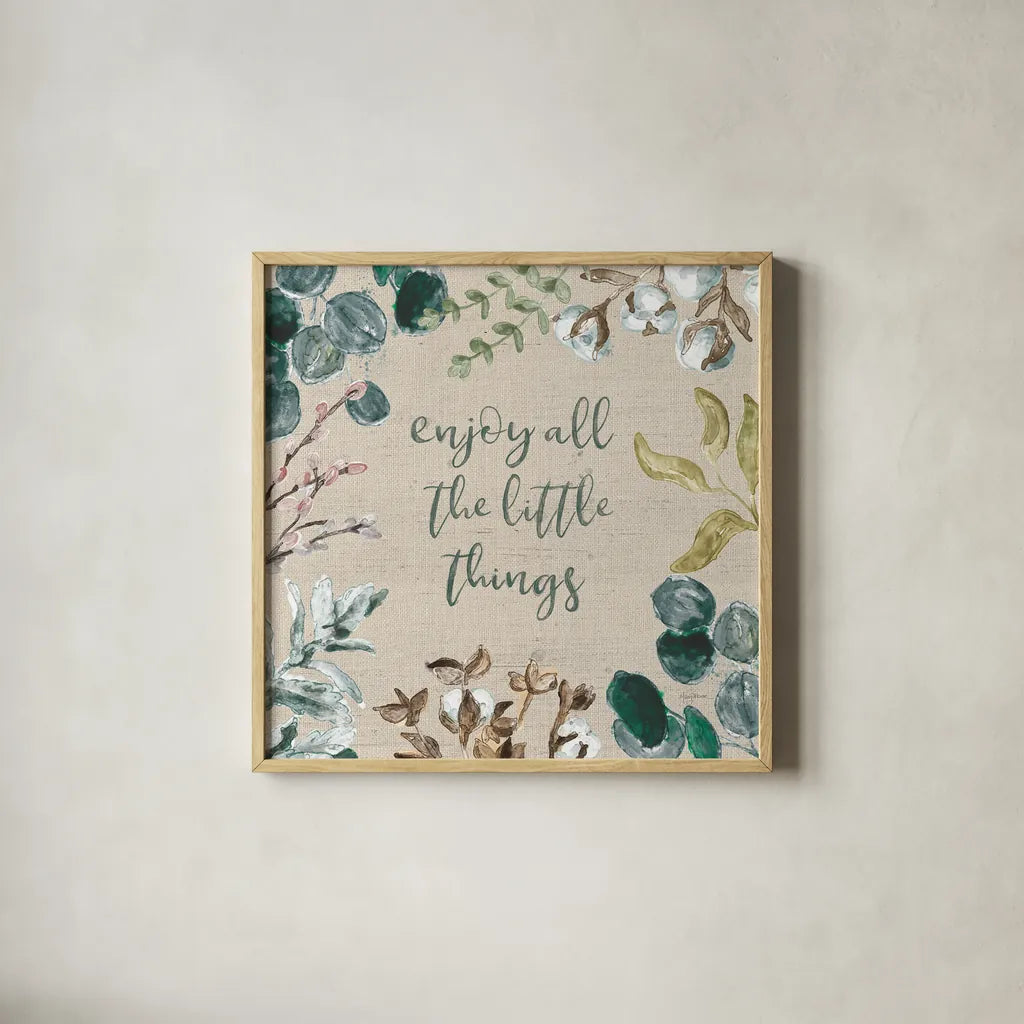 Cotton Bouquet V by Mary Urban. Shown in a natural wood glass frame for a timeless modern aesthetic. Available as an archival giclee rolled canvas, fine art paper, or poster print. SKU 62168a.