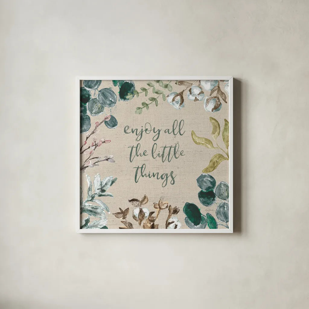 Cotton Bouquet V by Mary Urban. Shown in a crisp white glass frame for a clean and minimalist style. Available as an archival giclee rolled canvas, fine art paper, or poster print. SKU 62168a.