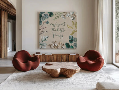 Cotton Bouquet V by Mary Urban. Shown as extra-large giant wall art in a modern living room. Available as an archival giclee rolled canvas, fine art paper, or poster print. SKU 62168a.
