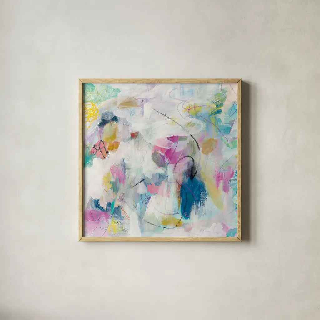 Daylight Savings I by Mary Urban. Shown in a natural wood glass frame for a timeless modern aesthetic. Available as an archival giclee rolled canvas, fine art paper, or poster print. SKU 52672a.