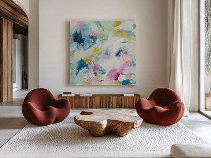 Daylight Savings II by Mary Urban. Shown as extra-large giant wall art in a modern living room. Available as an archival giclee rolled canvas, fine art paper, or poster print. SKU 52673a.