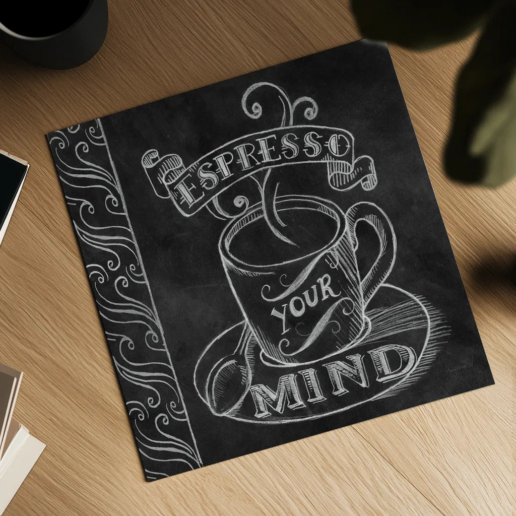 Espresso Your Mind by Mary Urban. Shown as a detailed flat fine art print, highlighting archival giclee quality. Available as an archival giclee rolled canvas, fine art paper, or poster print. SKU 19840a.