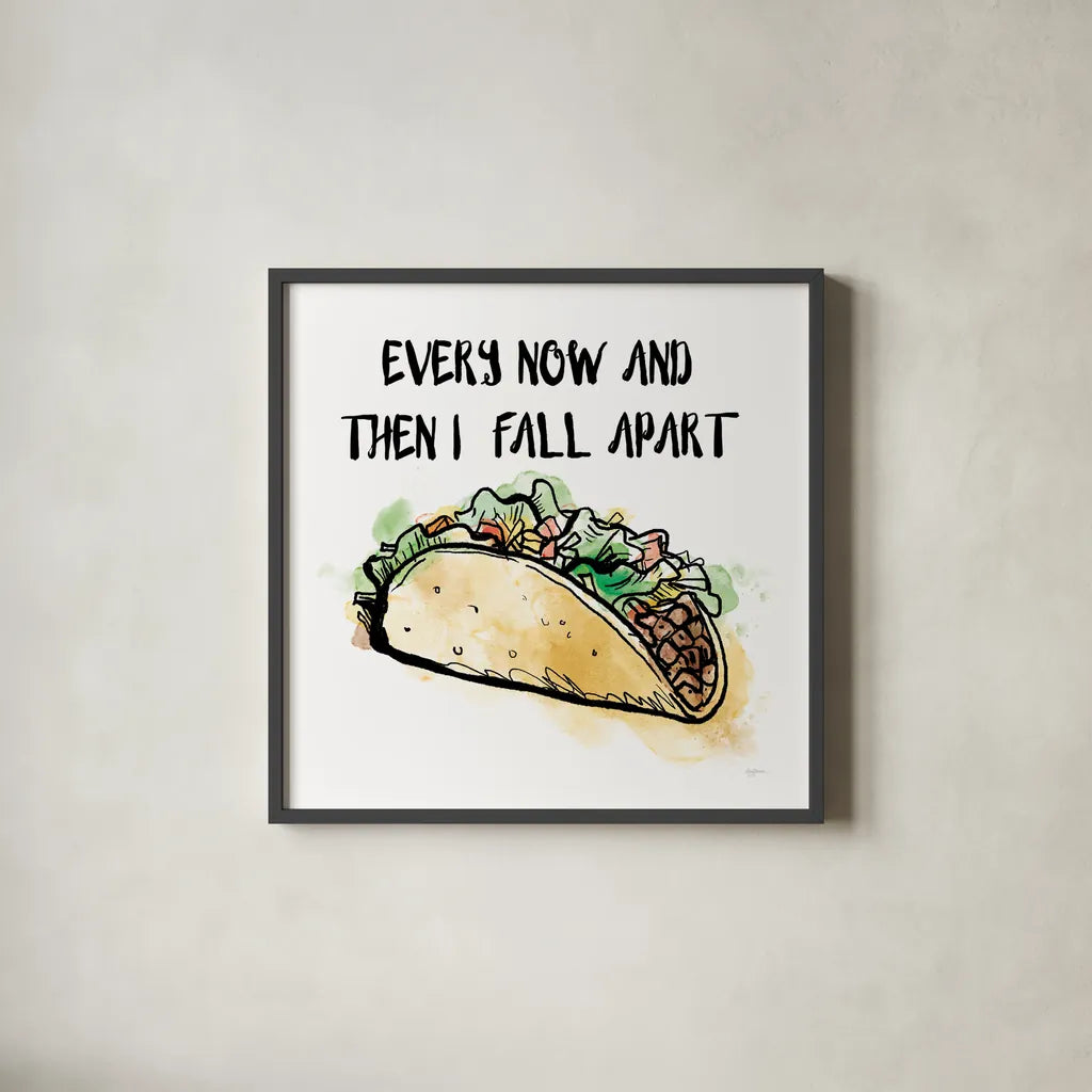 Every Now and Then I Fall Apart by Mary Urban. Shown in a sleek black glass frame for a contemporary gallery look. Available as an archival giclee rolled canvas, fine art paper, or poster print. SKU 73580a.