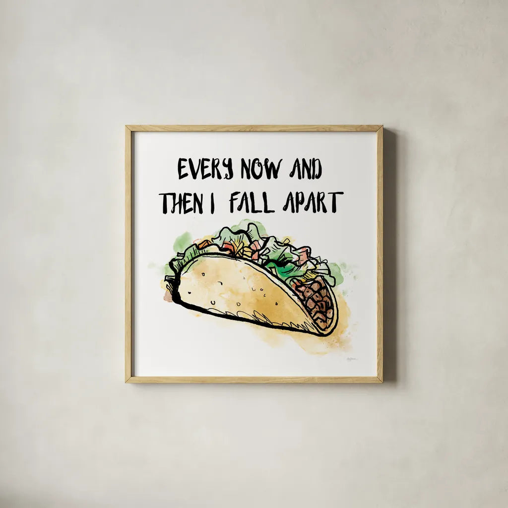 Every Now and Then I Fall Apart by Mary Urban. Shown in a natural wood glass frame for a timeless modern aesthetic. Available as an archival giclee rolled canvas, fine art paper, or poster print. SKU 73580a.