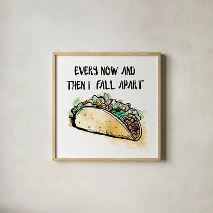 Every Now and Then I Fall Apart by Mary Urban. Shown in a natural wood glass frame for a timeless modern aesthetic. Available as an archival giclee rolled canvas, fine art paper, or poster print. SKU 73580a.