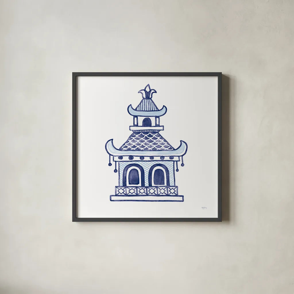 Everyday Chinoiserie I by Mary Urban. Shown in a sleek black glass frame for a contemporary gallery look. Available as an archival giclee rolled canvas, fine art paper, or poster print. SKU 46779a.