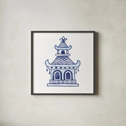 Everyday Chinoiserie I by Mary Urban. Shown in a sleek black glass frame for a contemporary gallery look. Available as an archival giclee rolled canvas, fine art paper, or poster print. SKU 46779a.