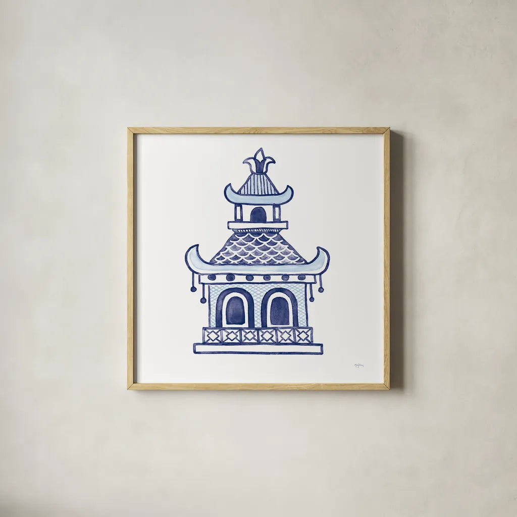 Everyday Chinoiserie I by Mary Urban. Shown in a natural wood glass frame for a timeless modern aesthetic. Available as an archival giclee rolled canvas, fine art paper, or poster print. SKU 46779a.