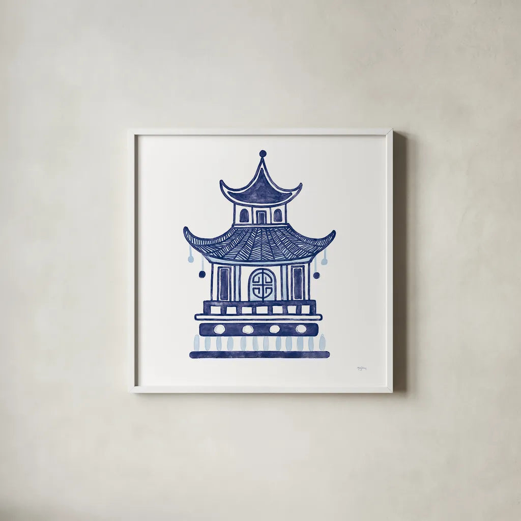 Everyday Chinoiserie II by Mary Urban. Shown in a crisp white glass frame for a clean and minimalist style. Available as an archival giclee rolled canvas, fine art paper, or poster print. SKU 46780a.