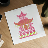 Everyday Chinoiserie II Pink by Mary Urban. Shown as a detailed flat fine art print, highlighting archival giclee quality. Available as an archival giclee rolled canvas, fine art paper, or poster print. SKU 55560a.