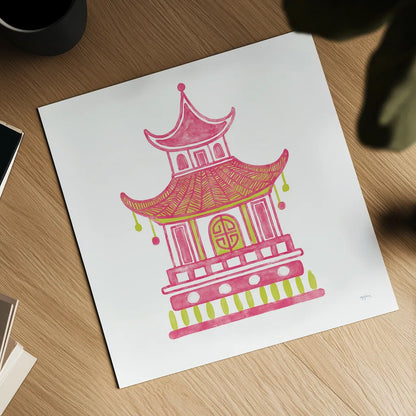 Everyday Chinoiserie II Pink by Mary Urban. Shown as a detailed flat fine art print, highlighting archival giclee quality. Available as an archival giclee rolled canvas, fine art paper, or poster print. SKU 55560a.