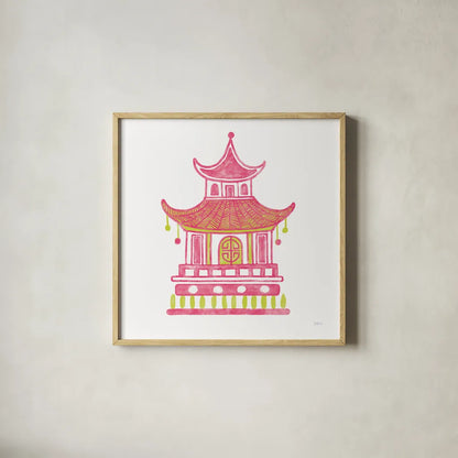 Everyday Chinoiserie II Pink by Mary Urban. Shown in a natural wood glass frame for a timeless modern aesthetic. Available as an archival giclee rolled canvas, fine art paper, or poster print. SKU 55560a.