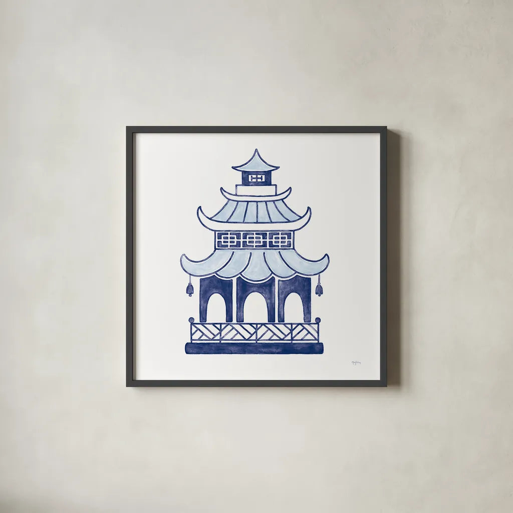 Everyday Chinoiserie IV  by Mary Urban. Shown in a sleek black glass frame for a contemporary gallery look. Available as an archival giclee rolled canvas, fine art paper, or poster print. SKU 46782a.