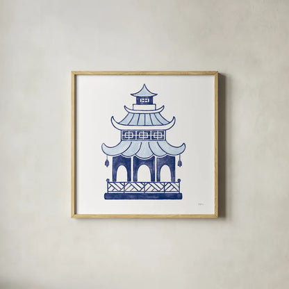 Everyday Chinoiserie IV  by Mary Urban. Shown in a natural wood glass frame for a timeless modern aesthetic. Available as an archival giclee rolled canvas, fine art paper, or poster print. SKU 46782a.