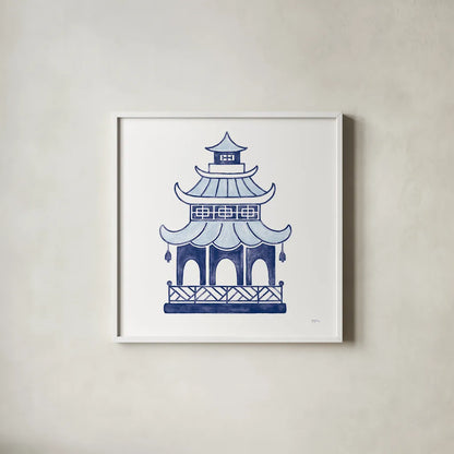 Everyday Chinoiserie IV  by Mary Urban. Shown in a crisp white glass frame for a clean and minimalist style. Available as an archival giclee rolled canvas, fine art paper, or poster print. SKU 46782a.