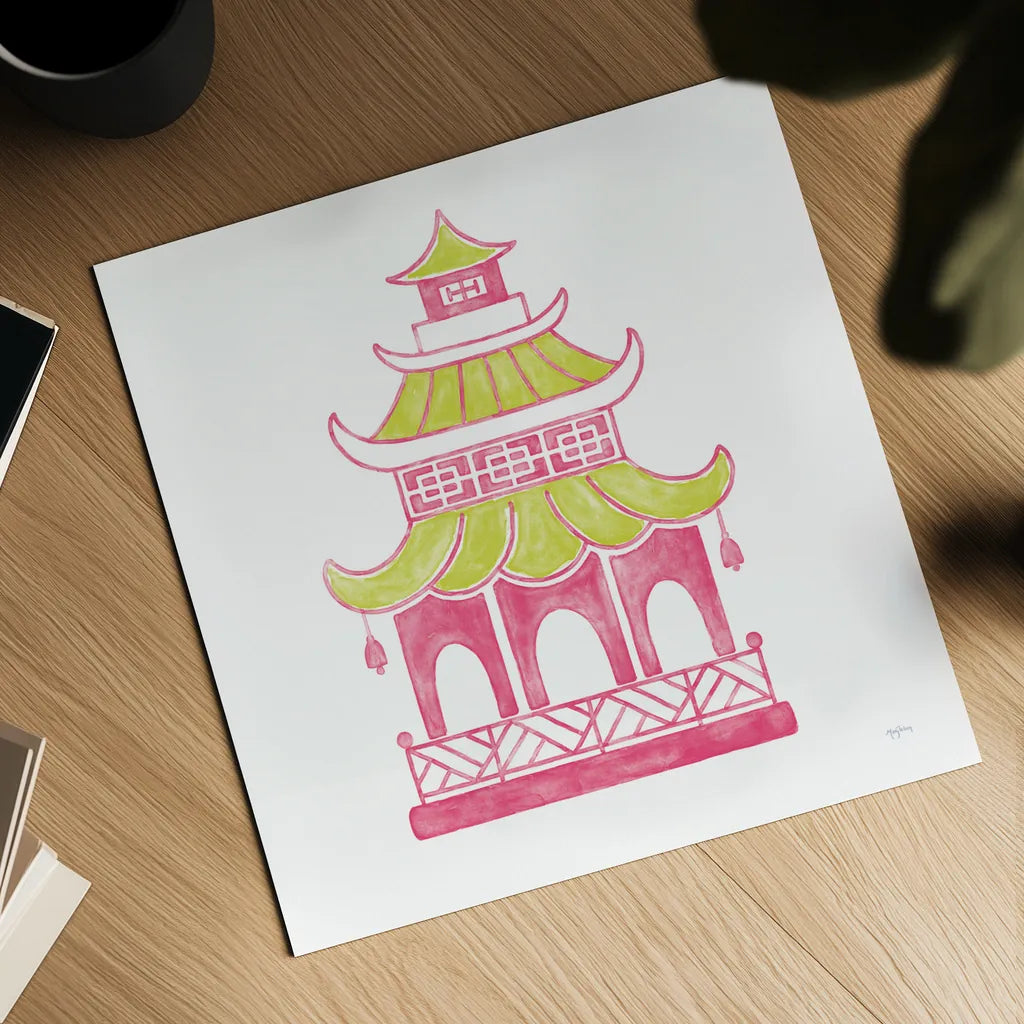 Everyday Chinoiserie IV Pink by Mary Urban. Shown as a detailed flat fine art print, highlighting archival giclee quality. Available as an archival giclee rolled canvas, fine art paper, or poster print. SKU 55561a.