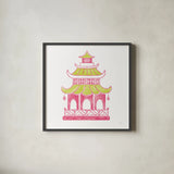 Everyday Chinoiserie IV Pink by Mary Urban. Shown in a sleek black glass frame for a contemporary gallery look. Available as an archival giclee rolled canvas, fine art paper, or poster print. SKU 55561a.