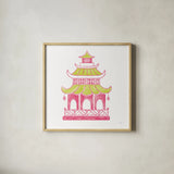 Everyday Chinoiserie IV Pink by Mary Urban. Shown in a natural wood glass frame for a timeless modern aesthetic. Available as an archival giclee rolled canvas, fine art paper, or poster print. SKU 55561a.