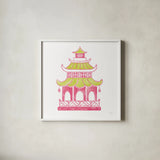 Everyday Chinoiserie IV Pink by Mary Urban. Shown in a crisp white glass frame for a clean and minimalist style. Available as an archival giclee rolled canvas, fine art paper, or poster print. SKU 55561a.