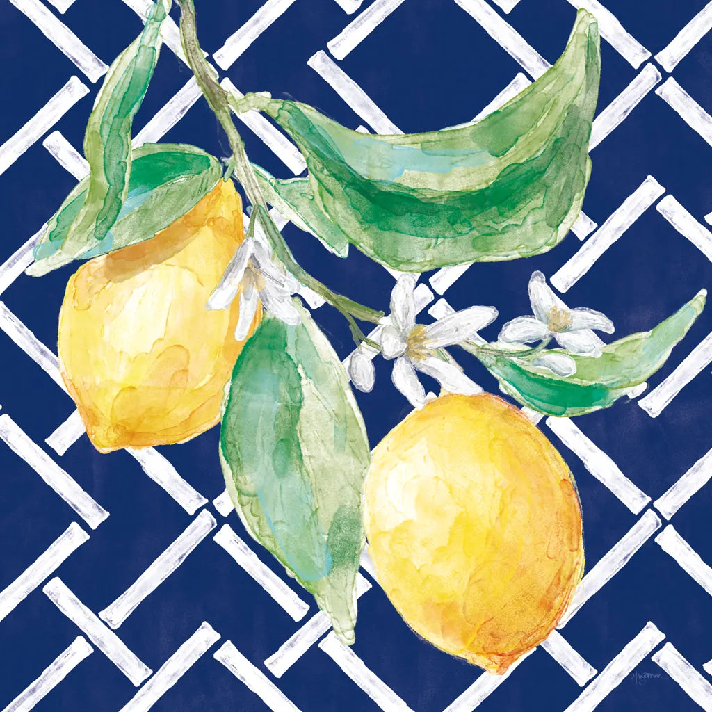 Everyday Chinoiserie Lemons I by Mary Urban. SKU 68943a. Archival Giclee Fine art print for wall decor.
