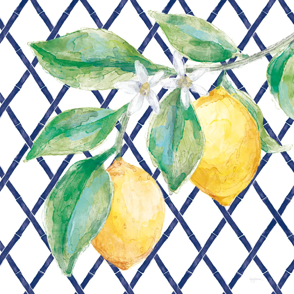 Everyday Chinoiserie Lemons II by Mary Urban. SKU 68944a. Archival Giclee Fine art print for wall decor.